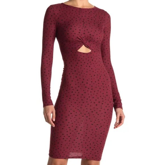 Velvet Torch Women's Burgundy Dot Keyhole Rib Knit Midi Dress SZ XL - Picture 1 of 9